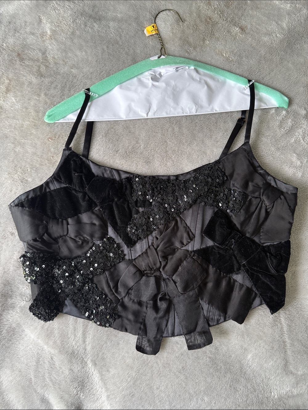 LoveShackFancy Woodley Black Bow Sequin Bustier Corset Top Size 8